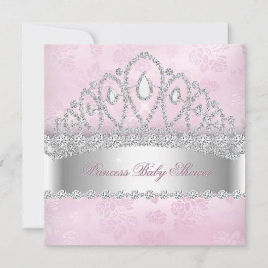 Invitation Couronne de bébé Princesse Rose Diamant Blanc 2 (Devant)