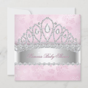 Invitation Couronne de bébé Princesse Rose Diamant Blanc 2