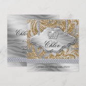 Invitation Couronne de bijoux dorés pour fête Sweet 16 (Devant / Derrière)
