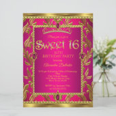 Invitation Couronne de bijoux rose chaud pour 16 ans or (Debout devant)
