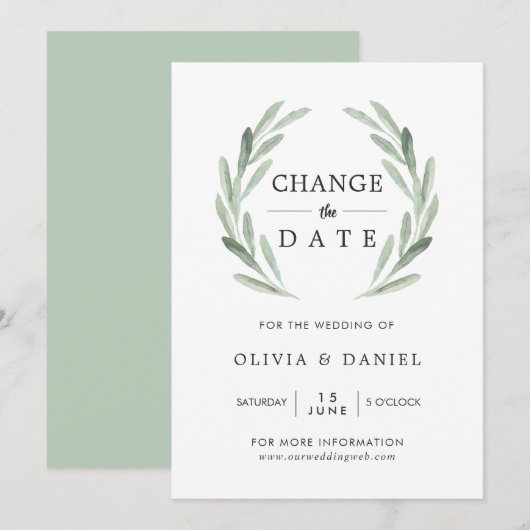 Invitation Couronne de branche d'olivier modifier la date de (Devant / Derrière)