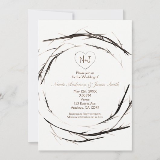 Invitation Couronne de brindilles et branches rustiques pour  (Devant)