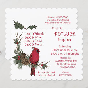 Invitation Couronne de Cardinal Rouge Souper de Noël à Pot Lu