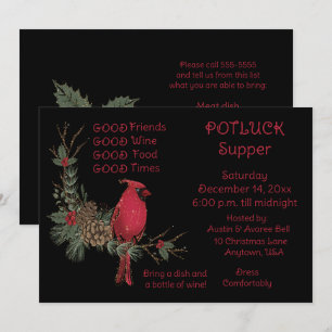 Invitation Couronne de Cardinal Rouge Souper de Noël à potluc
