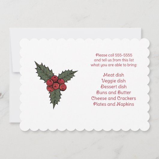 Invitation Couronne de Cardinal Rouge Souper de Noël à potluc (Dos)