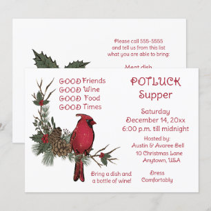 Invitation Couronne de Cardinal Rouge Souper de Noël à potluc