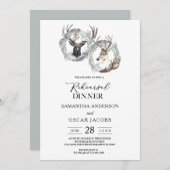 Invitation Couronne de cerf aquarelle hiver argent (Devant / Derrière)