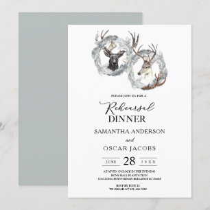 Invitation Couronne de cerf aquarelle hiver argent