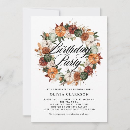 Invitation Couronne de citrouilles Boho pour fête d'anniversa (Devant)