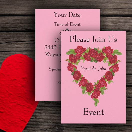 Invitation Couronne de cœur de roses rouges