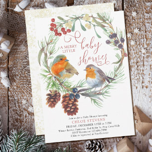 Invitation Couronne de cônes de pin Robin pour une joyeuse pe