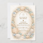 Invitation Couronne de coquillages de mariage côtier (Devant)