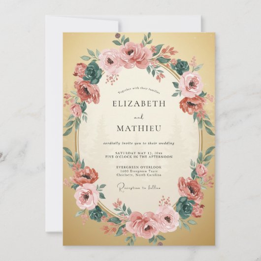 Invitation Couronne de corail doré pour mariage (Devant)