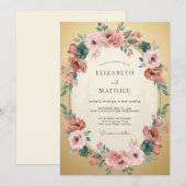Invitation Couronne de corail doré pour mariage (Devant / Derrière)