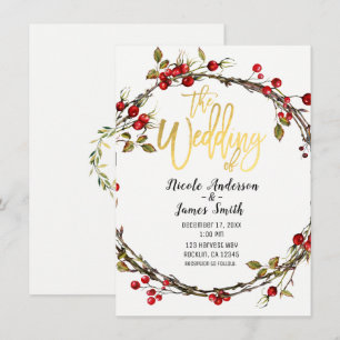 Invitation Couronne de cranberries Rustic Woods pour mariage 