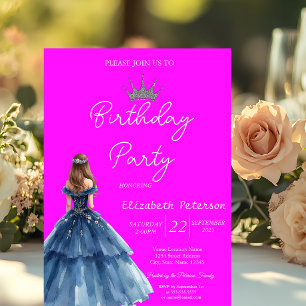 Invitation Couronne de dentelle chic robe bleue Néon rose Ann