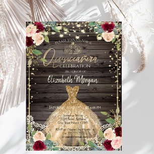 Invitation Couronne de dentelle,Tiare,Robe,Roses Foncé Bois
