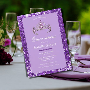 Invitation Couronne de Diadème Paillettes Violettes Élégante 