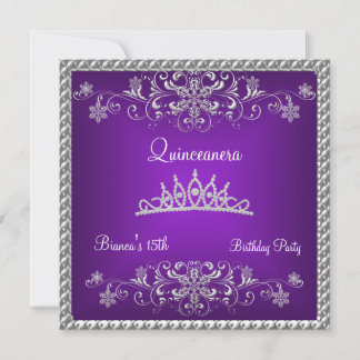 Invitation Couronne de diamant noir violet pour Quinceanera 1