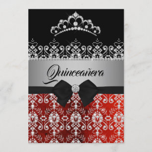 Invitation Couronne de diamants à paillettes rouges pour Quin