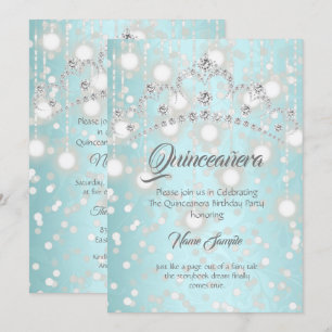 Invitation Couronne de diamants argent sarcelle pour Quincean