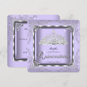 Invitation Couronne de diamants argentés lavande violette pou