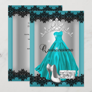 Invitation Couronne de diamants argentés noirs sarcelle pour 