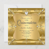 Invitation Couronne de diamants dorés pour fête des 15 ans de (Devant)