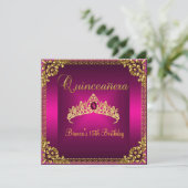Invitation Couronne de diamants dorés rose pour anniversaire (Debout devant)
