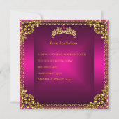 Invitation Couronne de diamants dorés rose pour anniversaire (Dos)
