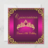 Invitation Couronne de diamants dorés rose pour anniversaire (Devant)