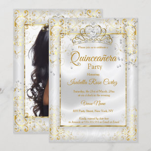 Invitation Couronne de diamants en or blanc pour Quinceanera