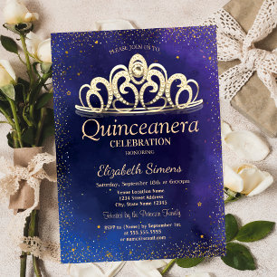 Invitation Couronne de diamants en or élégant confetti Quince