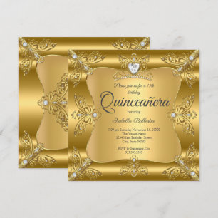 Invitation Couronne de diamants en or pour fête de Quinceaner