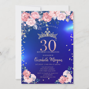 Invitation Couronne de diamants Fleurs Bleues 30 ans Annivers