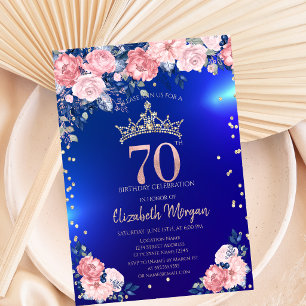 Invitation Couronne de diamants Fleurs Bleues 70 ans Annivers