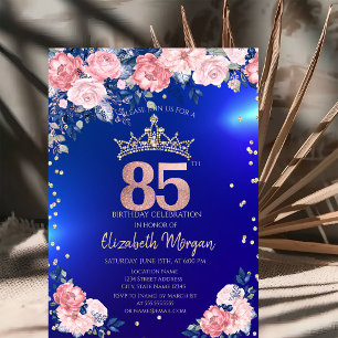 Invitation Couronne de diamants Fleurs Bleues 85e Anniversair