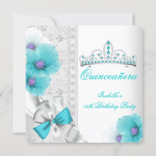 Invitation Couronne de diamants floraux bleue sarcelle et bla
