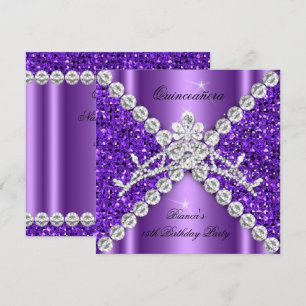 Invitation Couronne de diamants paillettes violettes pour Qui