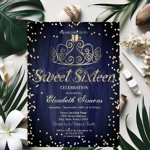 Invitation Couronne de diamants Princesse Bleu marine Gold Sw