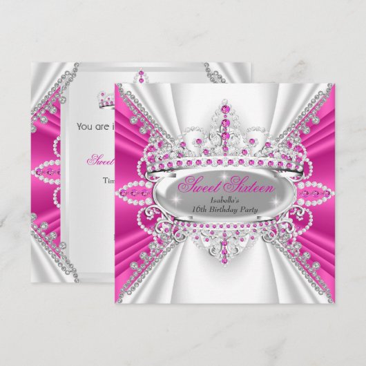 Invitation Couronne de diamants rose chaud pour princesse de (Devant / Derrière)
