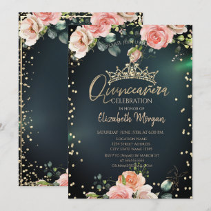 Invitation Couronne de diamants roses vertes Quinceañera