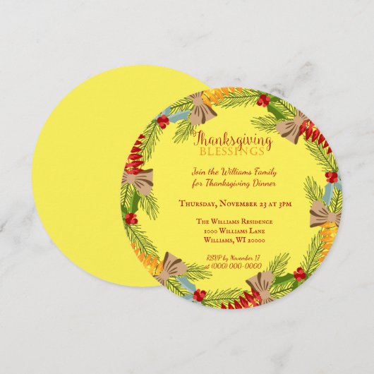 Invitation Couronne de dîner de Thanksgiving (Devant / Derrière)