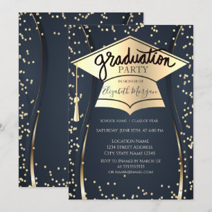 Invitation Couronne de diplômé, Diamants Bleu marine Diplômé