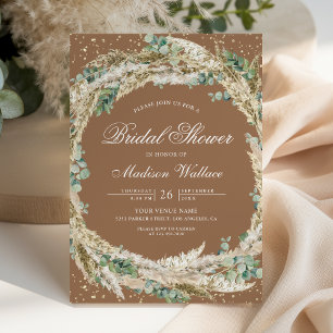 Invitation Couronne de Eucalyptus des Pampas Beige Brun Fête