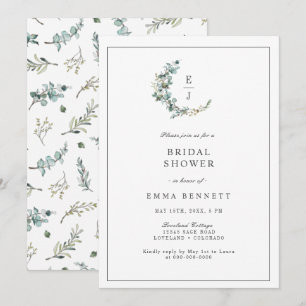 Invitation Couronne de eucalyptus élégante Monogramme Baby Sh