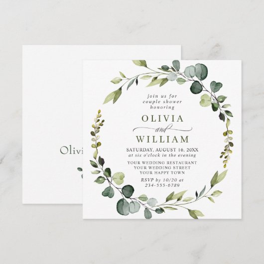Invitation Couronne de eucalyptus moderne pour DOUBLE MARIAGE (Devant / Derrière)