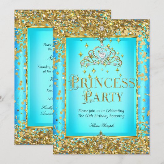Invitation Couronne de fête d'anniversaire de princesse sarce (Devant / Derrière)