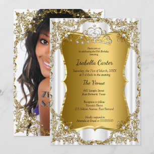 Invitation Couronne de fête d'anniversaire or blanc photo