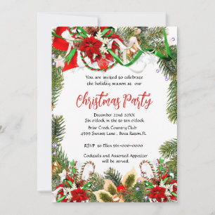 Invitation Couronne de fête de Noël avec Poinsettia